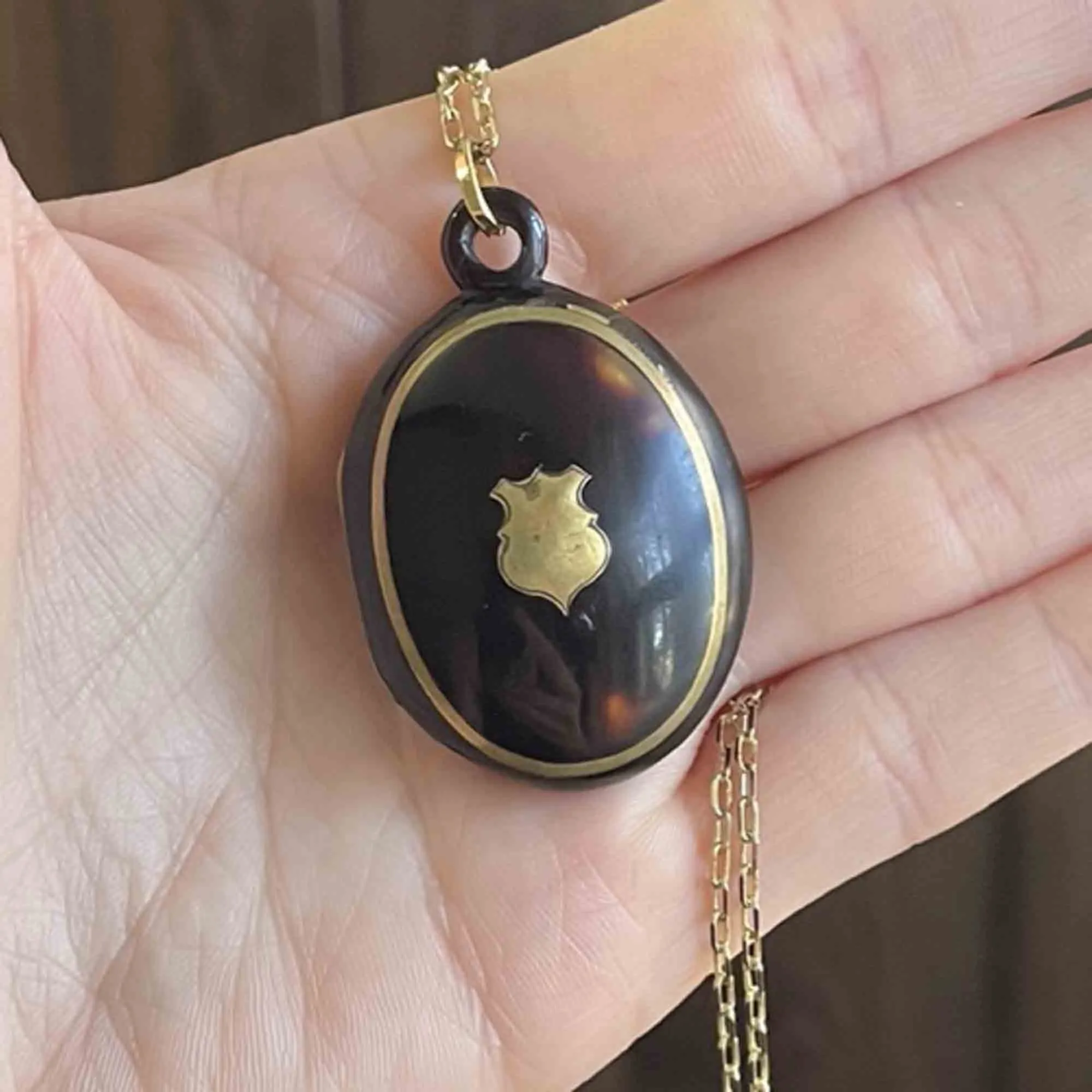 Antique Victorian Pique Locket Pendant Necklace