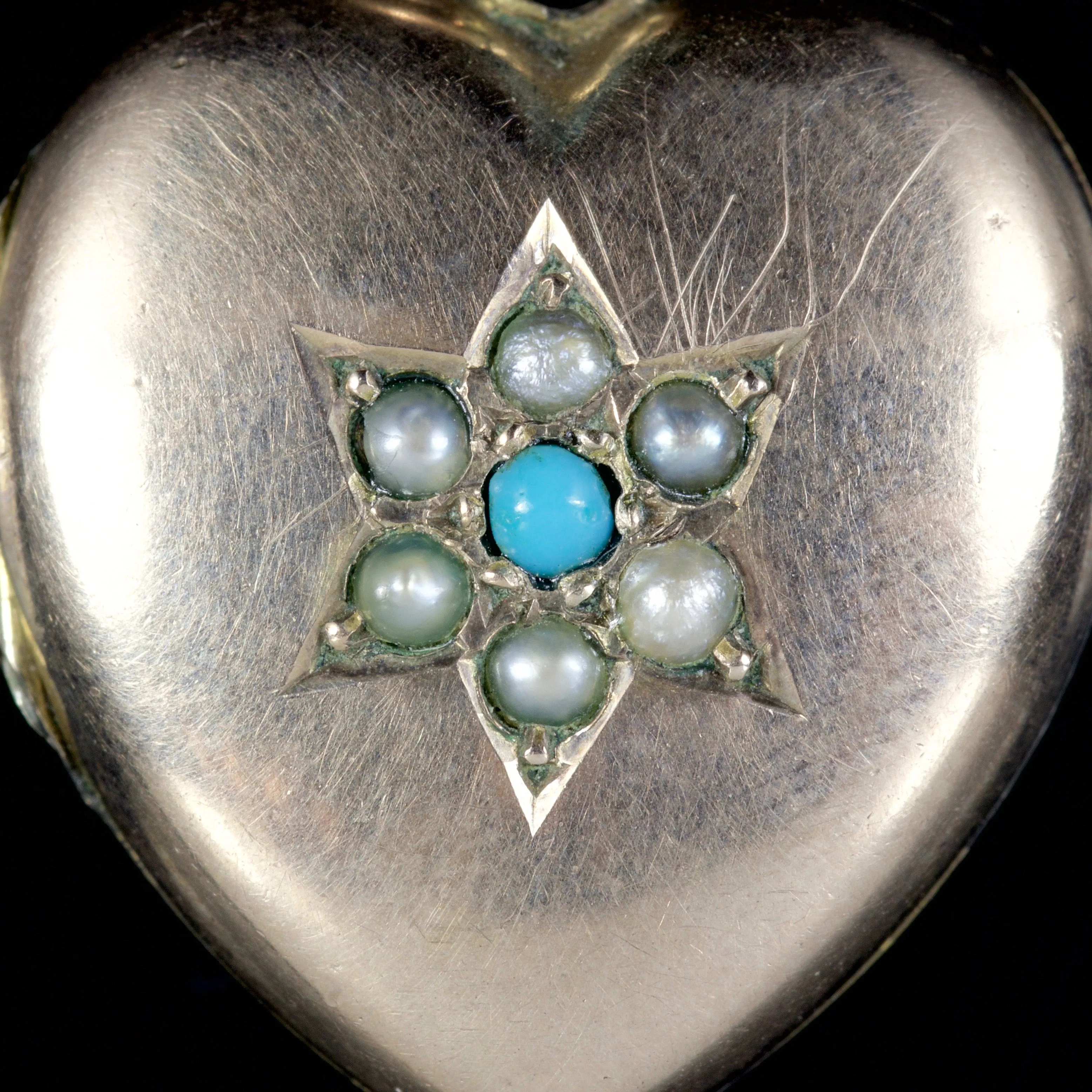 Antique Victorian Turquoise Pearl Heart Locket 9Ct Gold Circa 1900