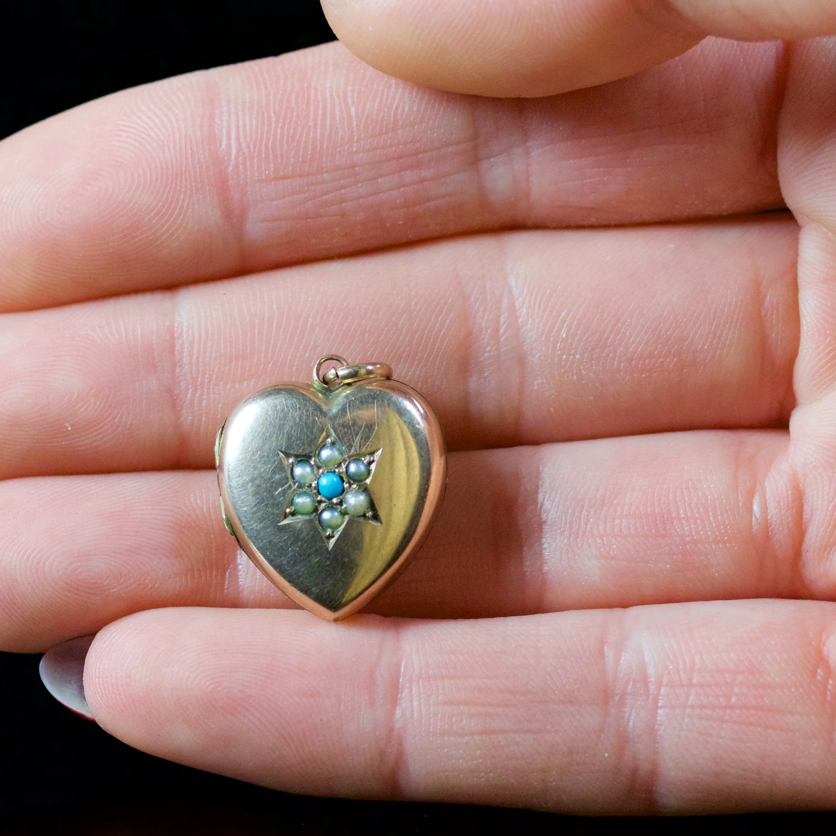 Antique Victorian Turquoise Pearl Heart Locket 9Ct Gold Circa 1900