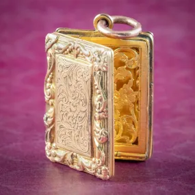 Antique Victorian Vinaigrette Book Locket Silver 15ct Gold Gilt