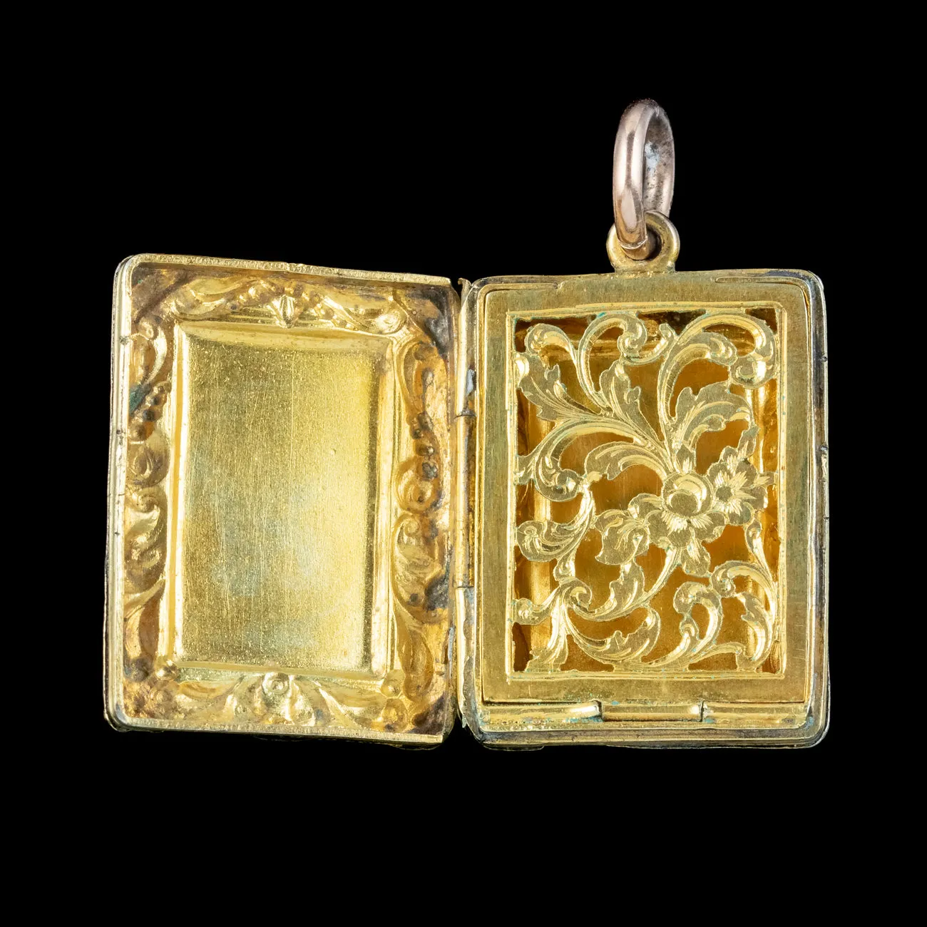 Antique Victorian Vinaigrette Book Locket Silver 15ct Gold Gilt