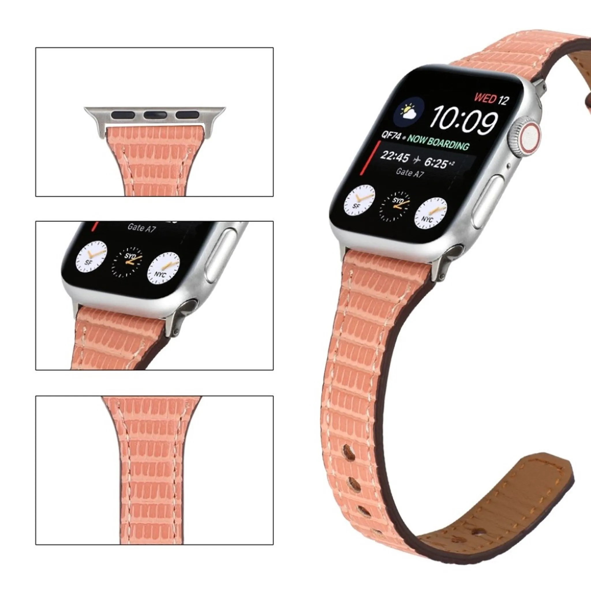 Apple Watch 40mm bamboo textured genuine leather watch strap - Apricot