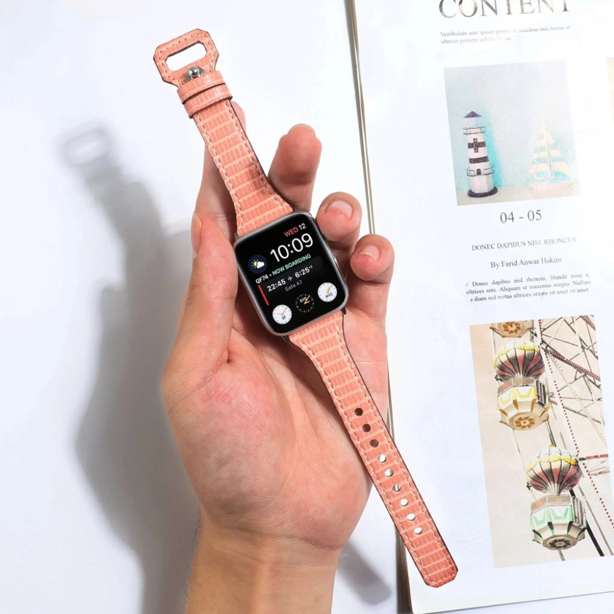 Apple Watch 40mm bamboo textured genuine leather watch strap - Apricot