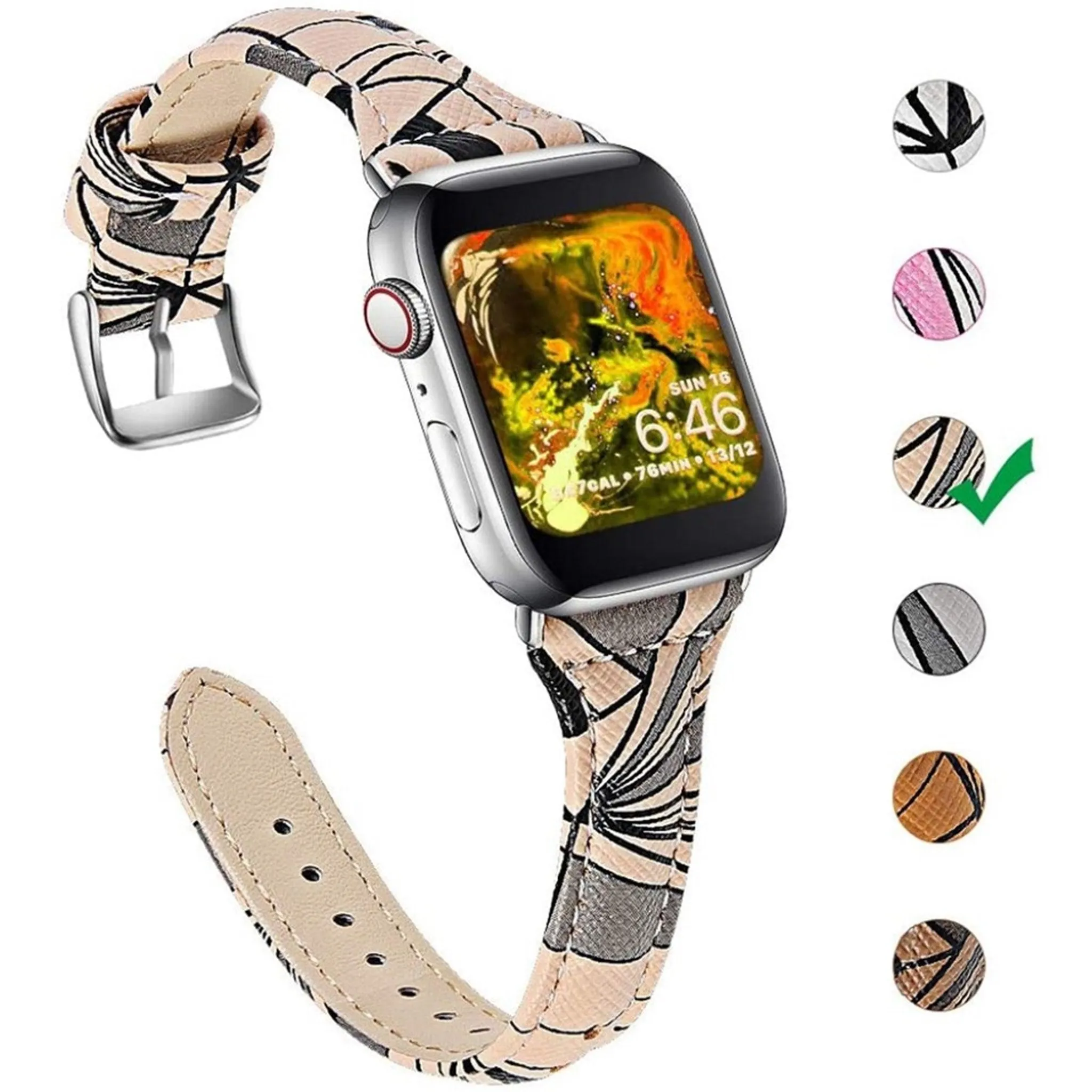 Apple Watch 40mm geometry leather watch strap - Apricot / Black