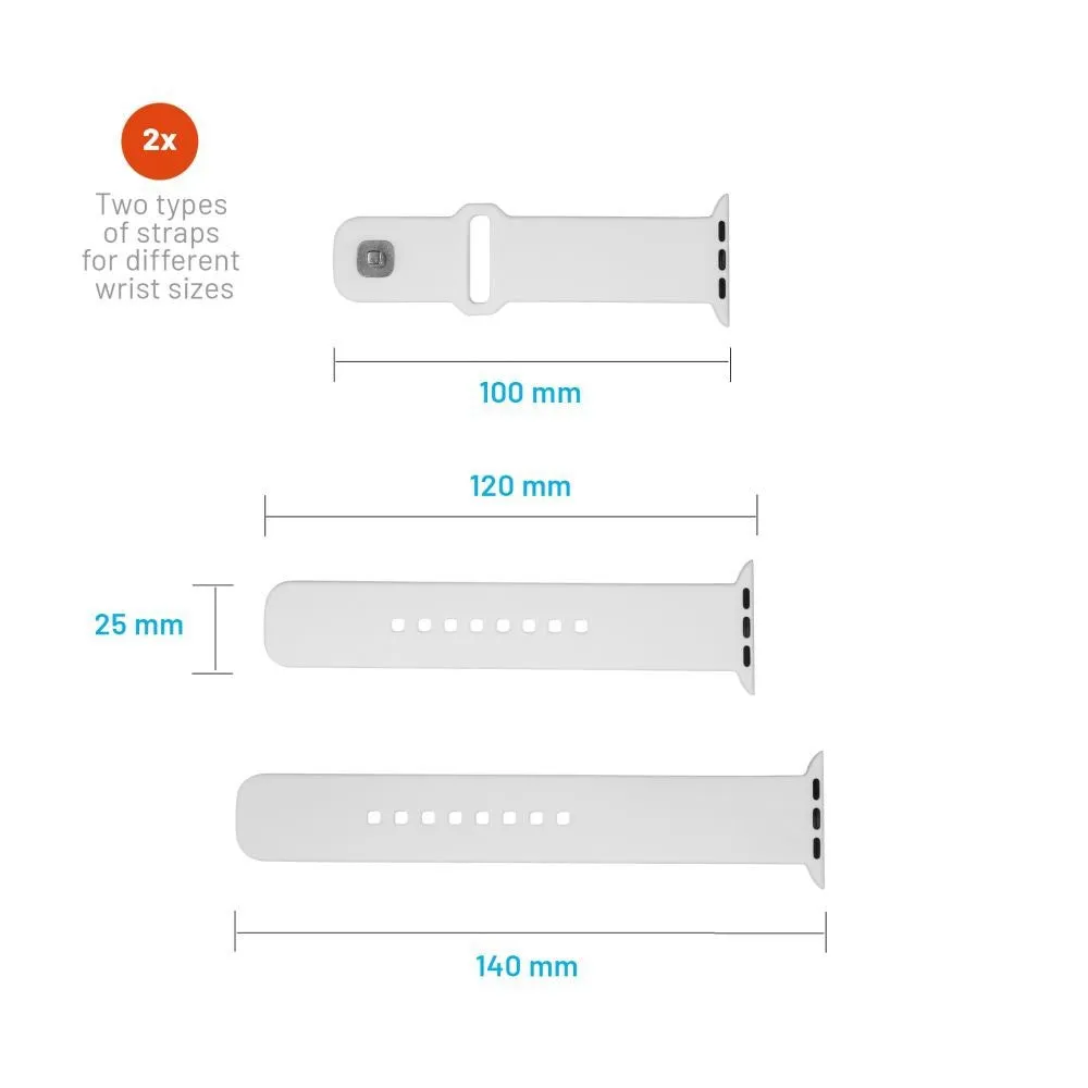 Apple Watch (42/44/SE/45/46/49mm) Fixed Wide Sporty Silikone Rem Sæt - Hvid