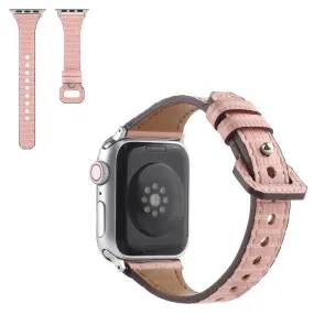 Apple Watch 44mm bamboo textured genuine leather watch strap - Pink