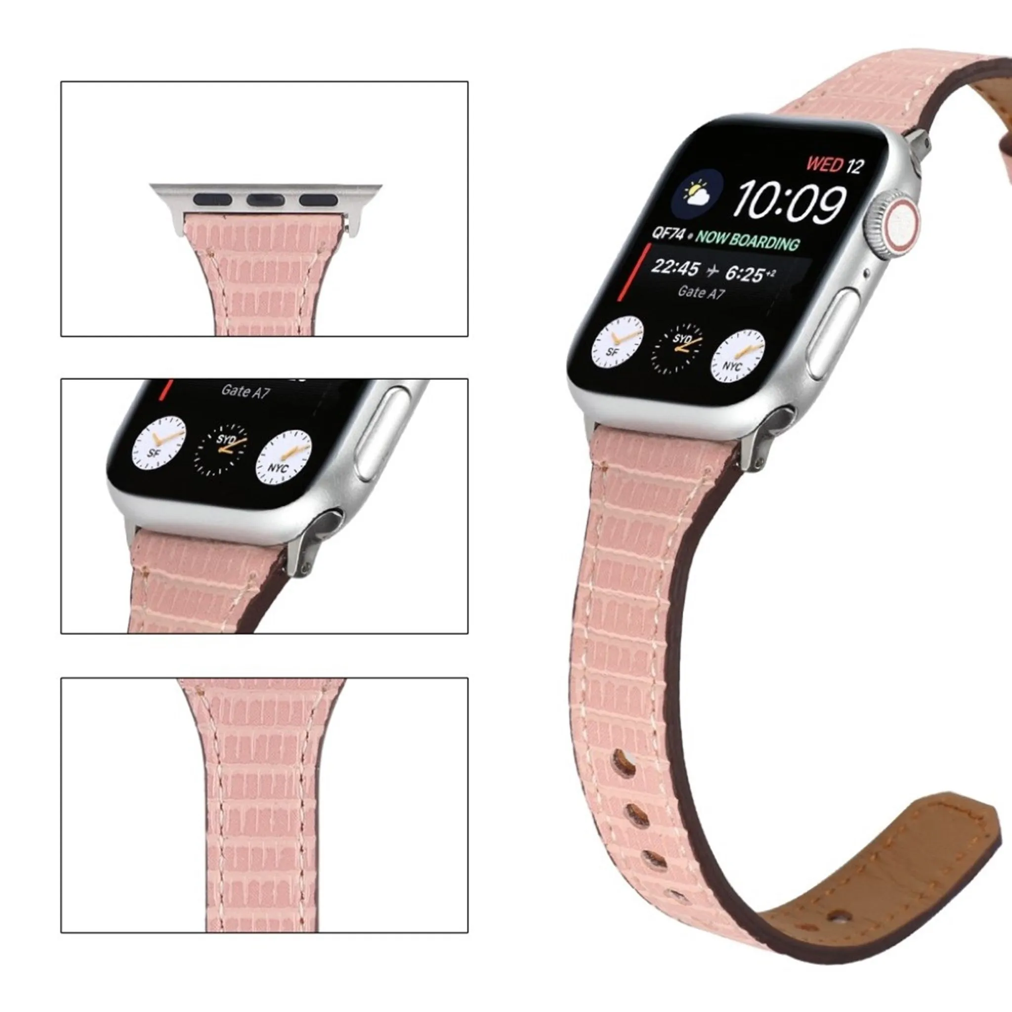 Apple Watch 44mm bamboo textured genuine leather watch strap - Pink