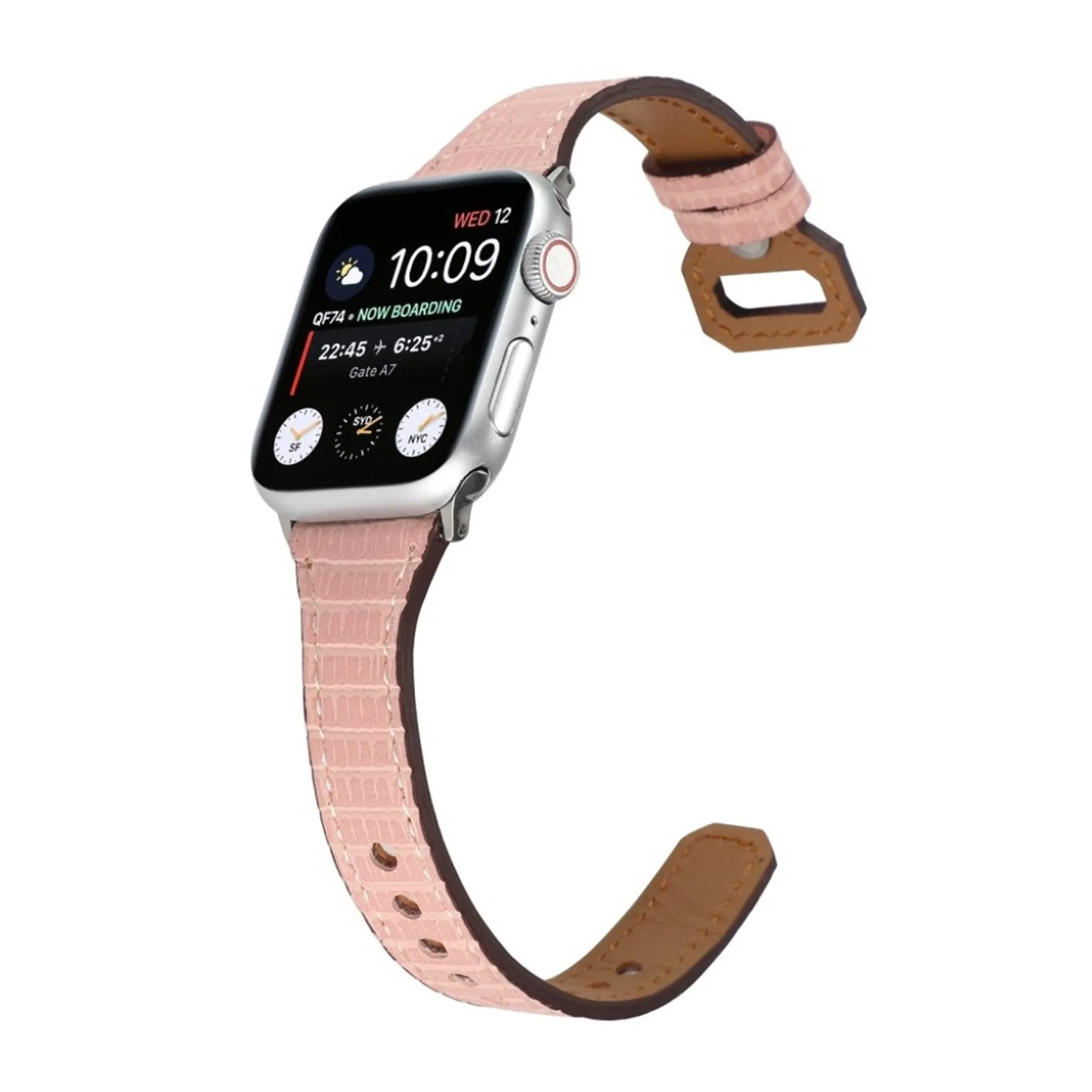 Apple Watch 44mm bamboo textured genuine leather watch strap - Pink