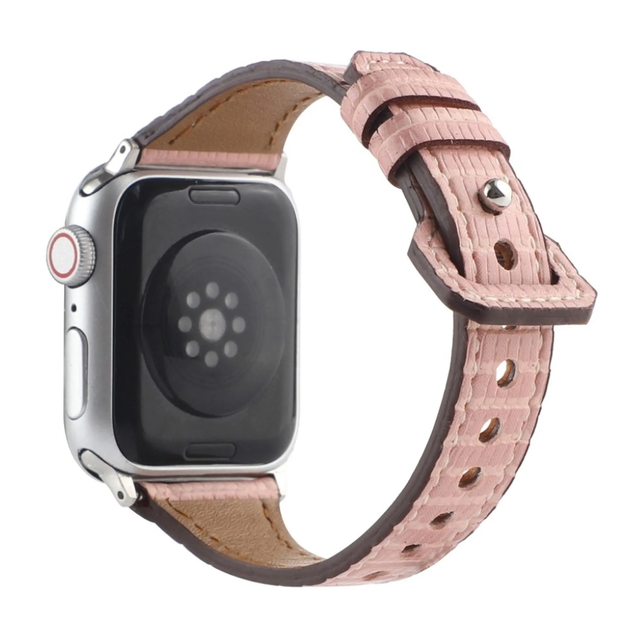 Apple Watch 44mm bamboo textured genuine leather watch strap - Pink