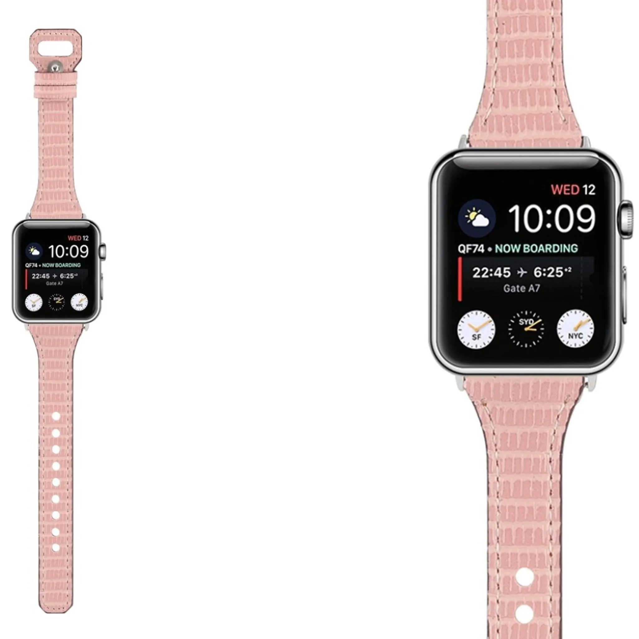 Apple Watch 44mm bamboo textured genuine leather watch strap - Pink