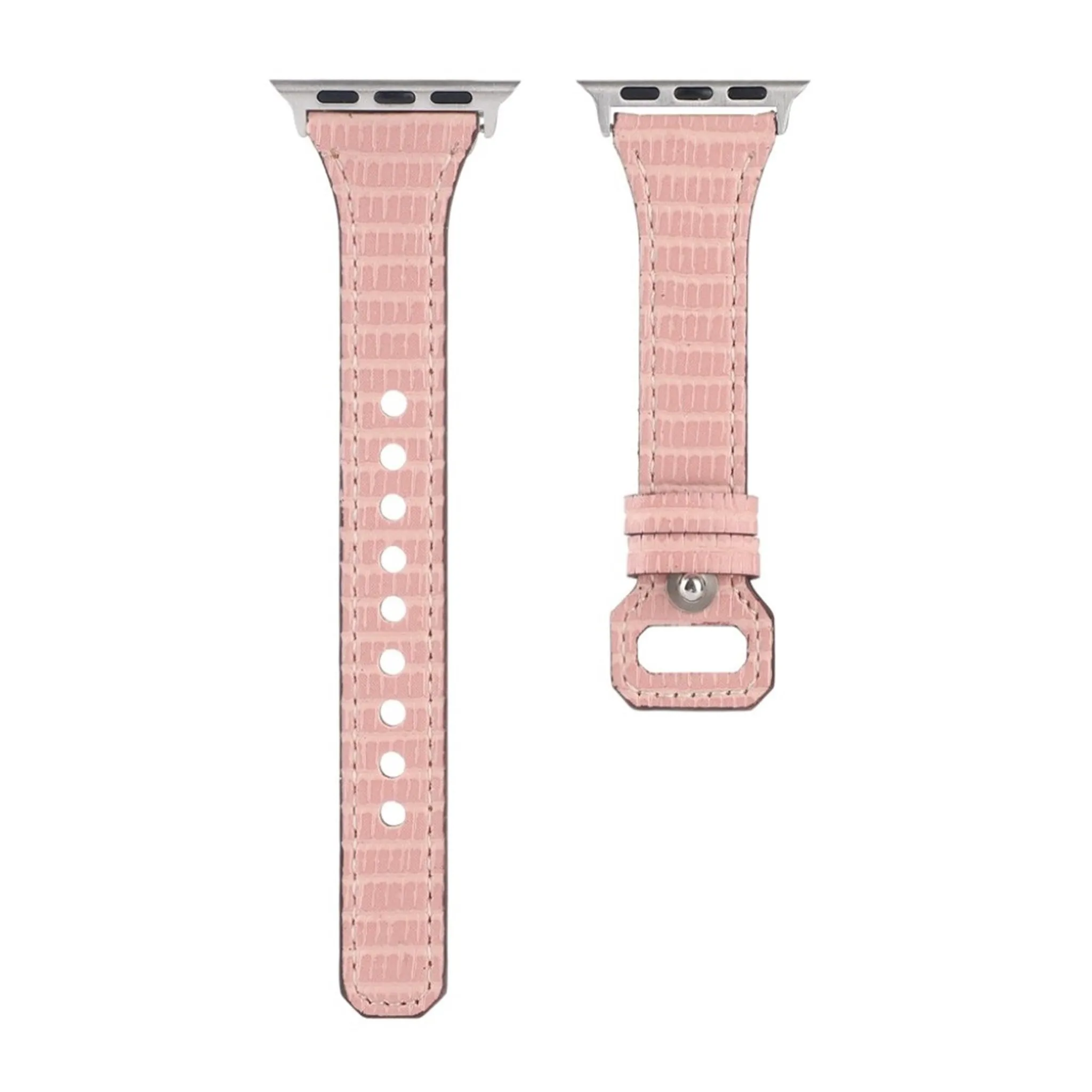 Apple Watch 44mm bamboo textured genuine leather watch strap - Pink