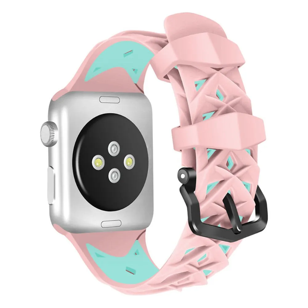 Apple Watch (45mm) dual color rhombus silicone watch strap - Pink / Green