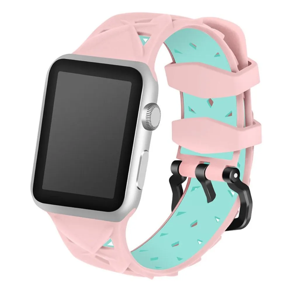 Apple Watch (45mm) dual color rhombus silicone watch strap - Pink / Green