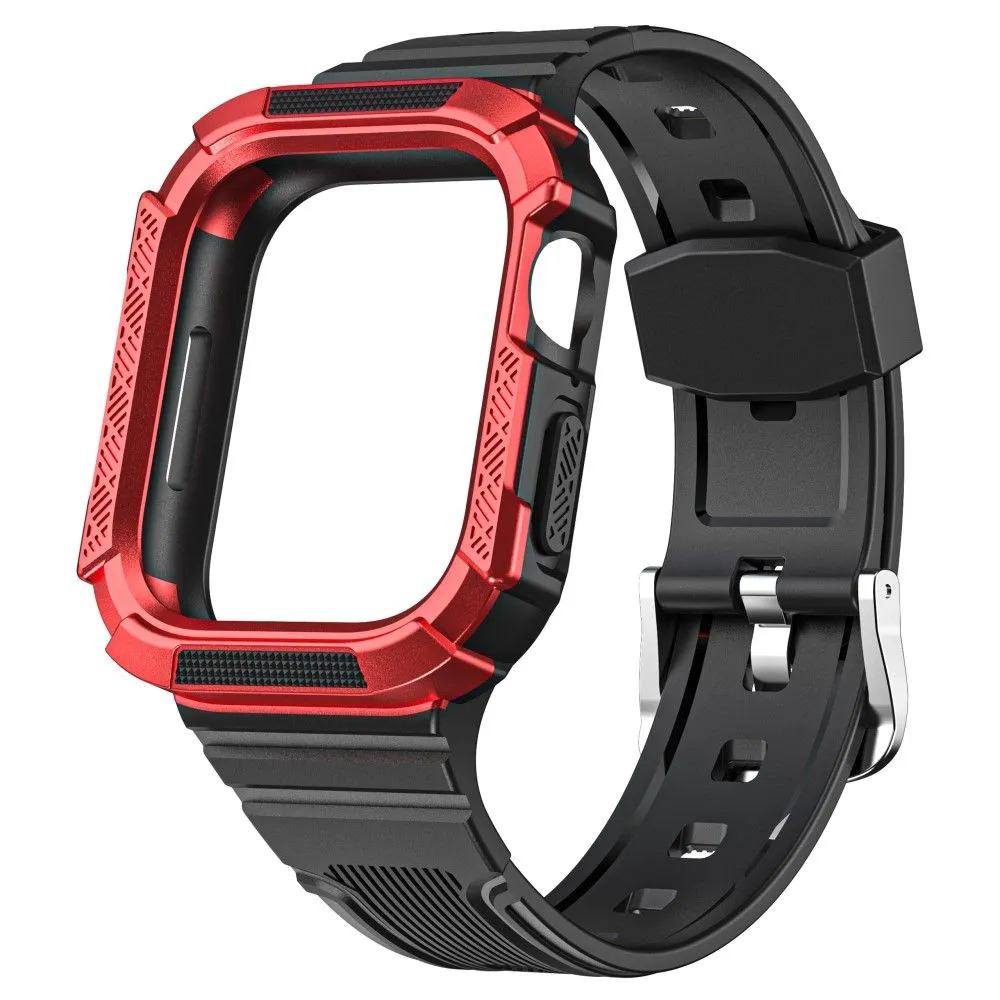 Apple Watch (45mm) dual color TPU cover with watch strap - Black / Red