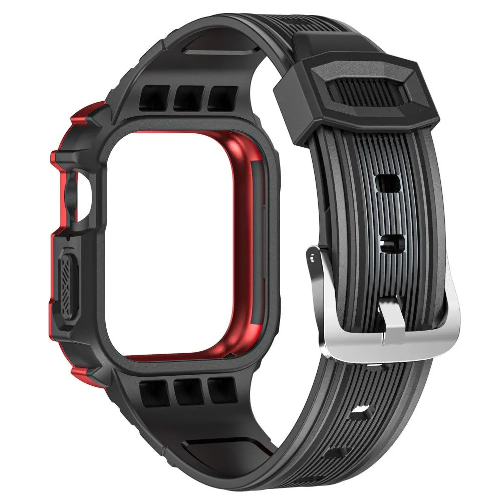 Apple Watch (45mm) dual color TPU cover with watch strap - Black / Red