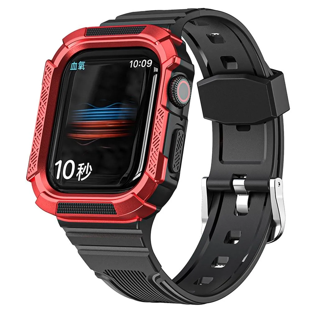 Apple Watch (45mm) dual color TPU cover with watch strap - Black / Red