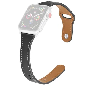 Apple Watch (45mm) stitching line genuine leather watch strap - Black / Size: L