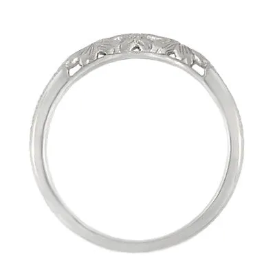 Art Deco Flowers and Wheat Engraved Filigree Wedding Band in 18 Karat White Gold