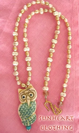 Artisian Owl Fresh Water Pearls Shaman Necklace