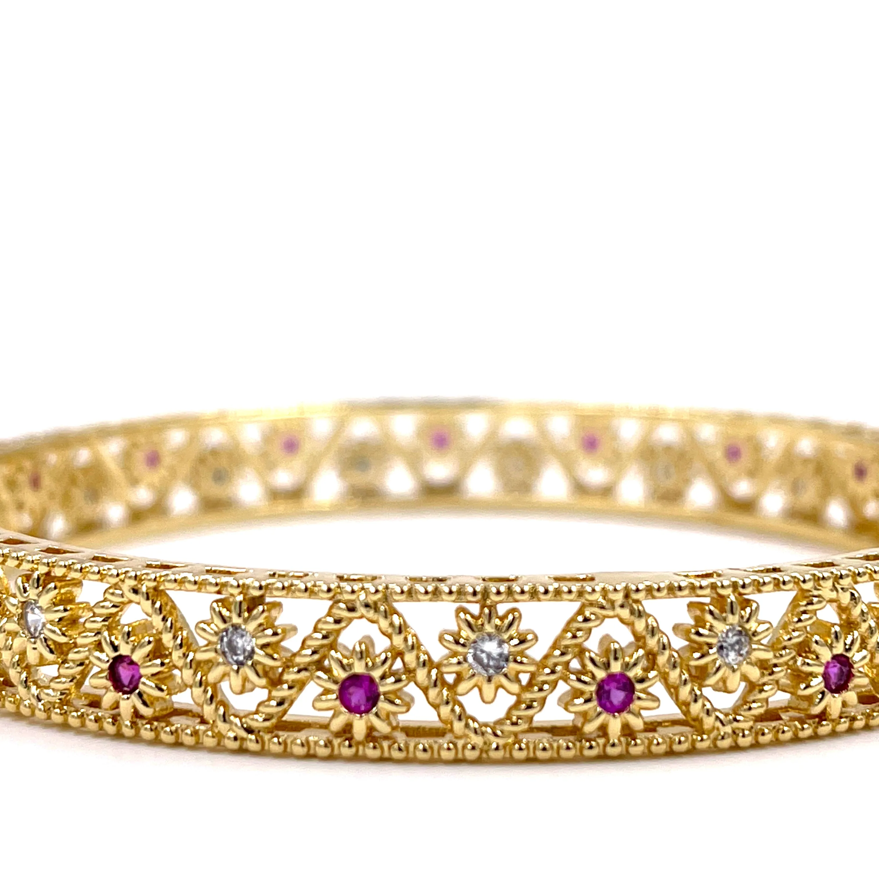 Ashley Gold Stainless Steel Gold Plated Antique Design Assorted Colored CZ's Bangle Bracelet