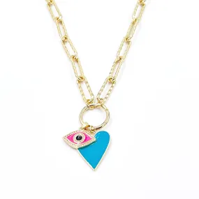 Ashley Gold Stainless Steel Gold Plated Open Link Enamel Charm Necklace