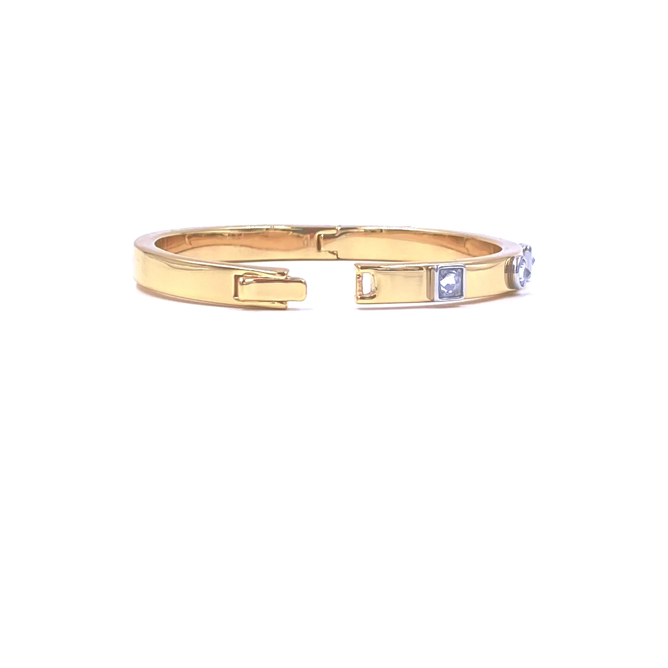 Ashley Gold Stainless Steel Gold Plated Princess And Round Cut CZ Mixed Metal Bangle Bracelet