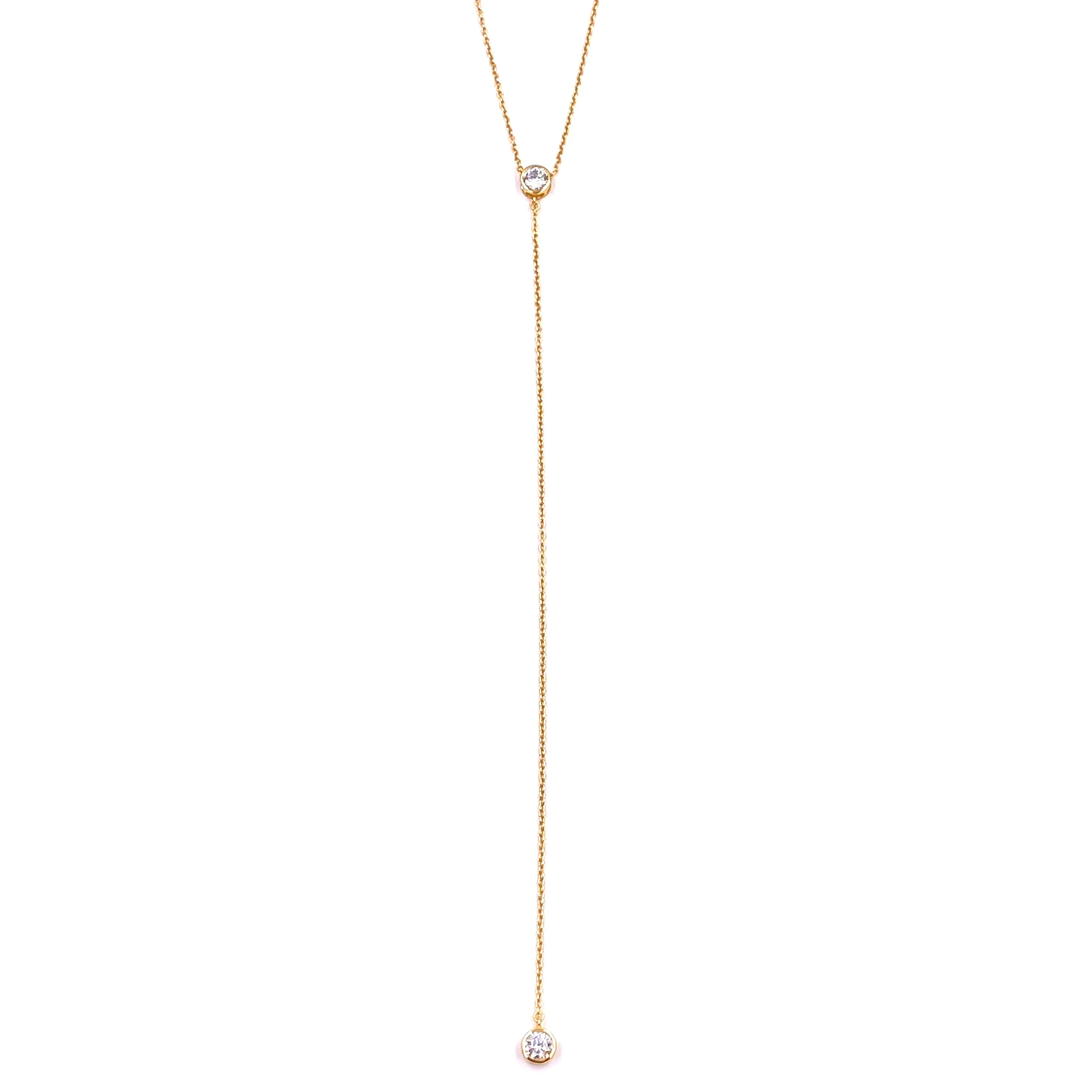 Ashley Gold Sterling Silver Gold Plated CZ Center And Drop Lariat Necklace