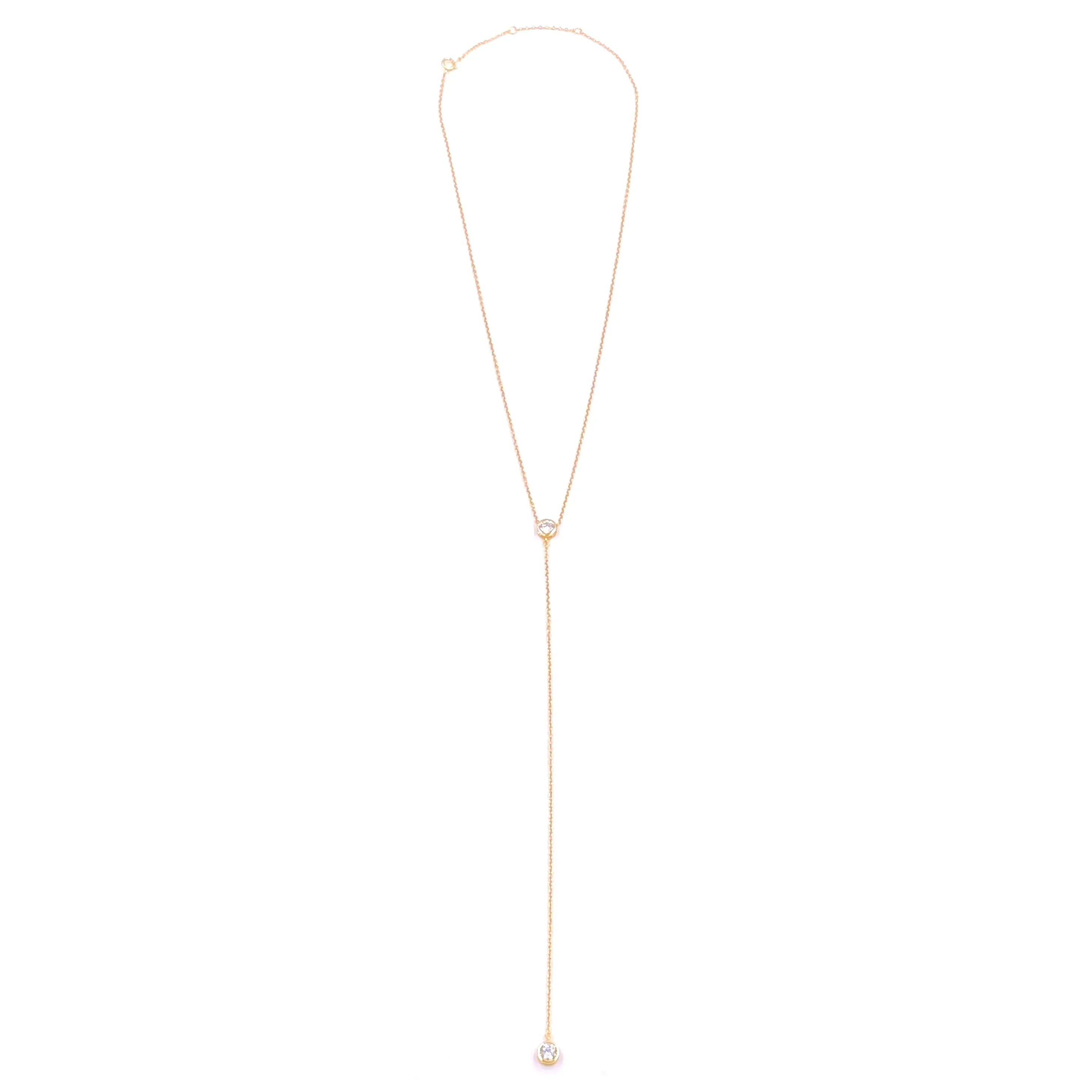 Ashley Gold Sterling Silver Gold Plated CZ Center And Drop Lariat Necklace