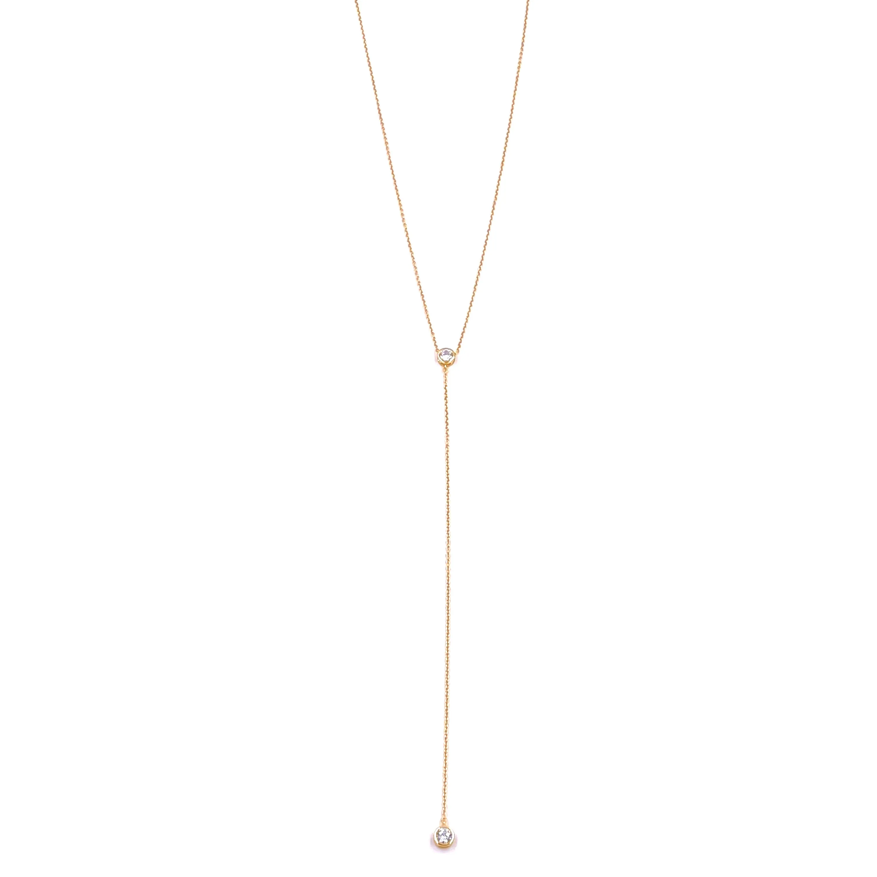 Ashley Gold Sterling Silver Gold Plated CZ Center And Drop Lariat Necklace