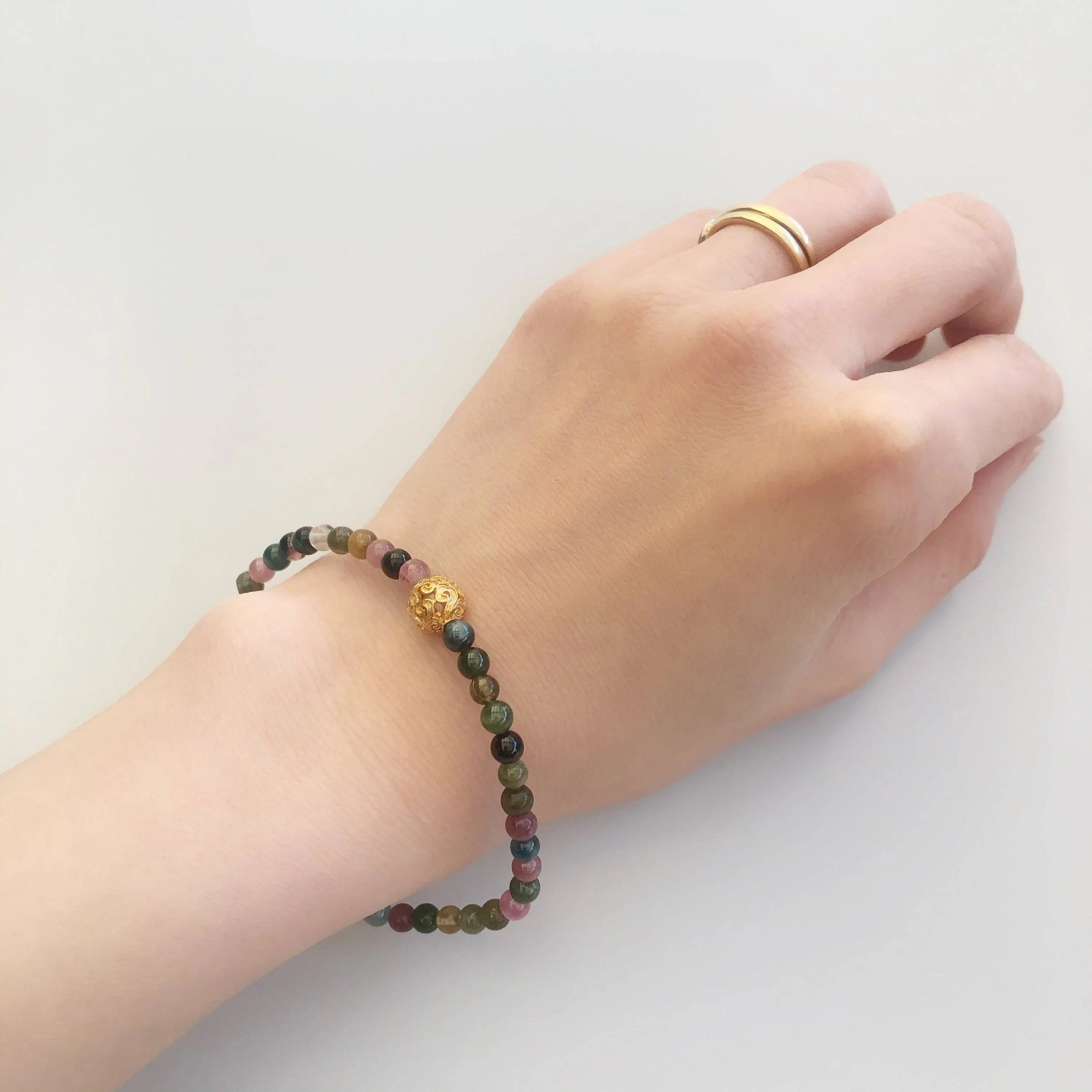 Auspicious Beaded Tourmaline Bracelet 4mm Gold