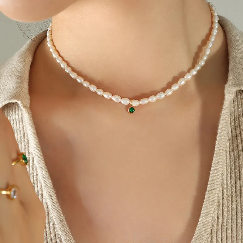 Autumn Elegance Freshwater Pearl Zircon Necklace - Planderful Collection