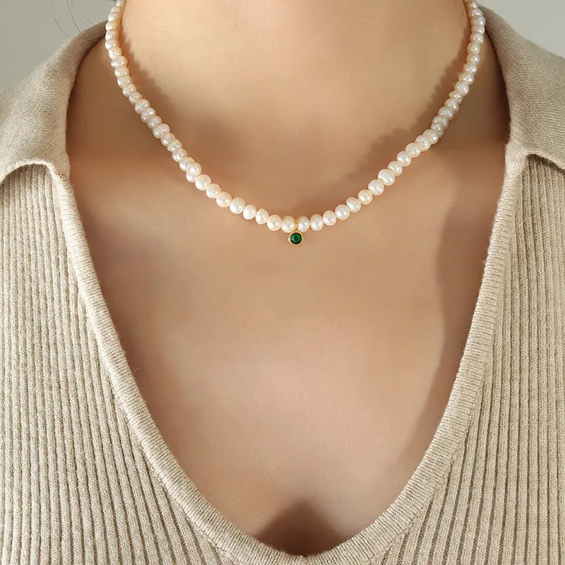 Autumn Elegance Freshwater Pearl Zircon Necklace - Planderful Collection