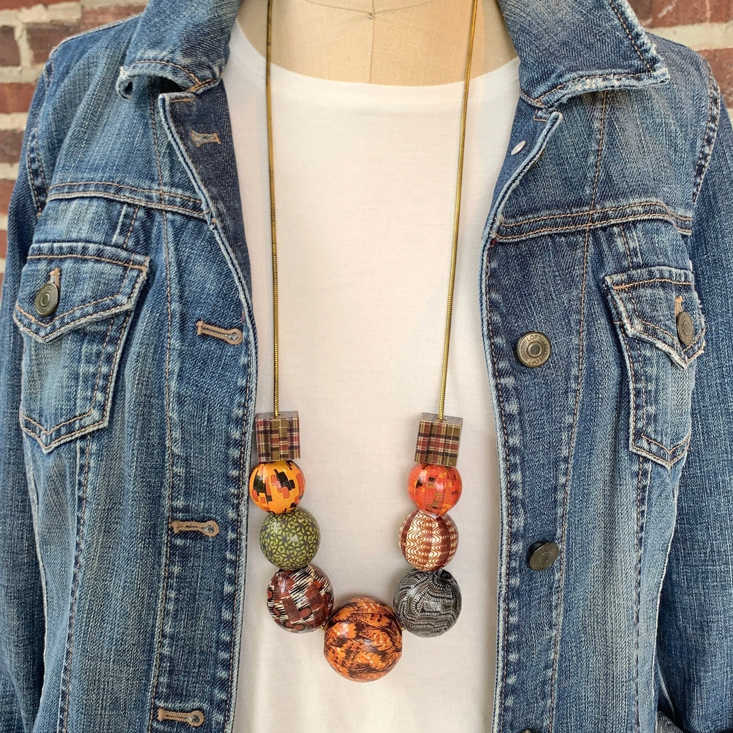 Autumnal Decoupage Statement Necklace