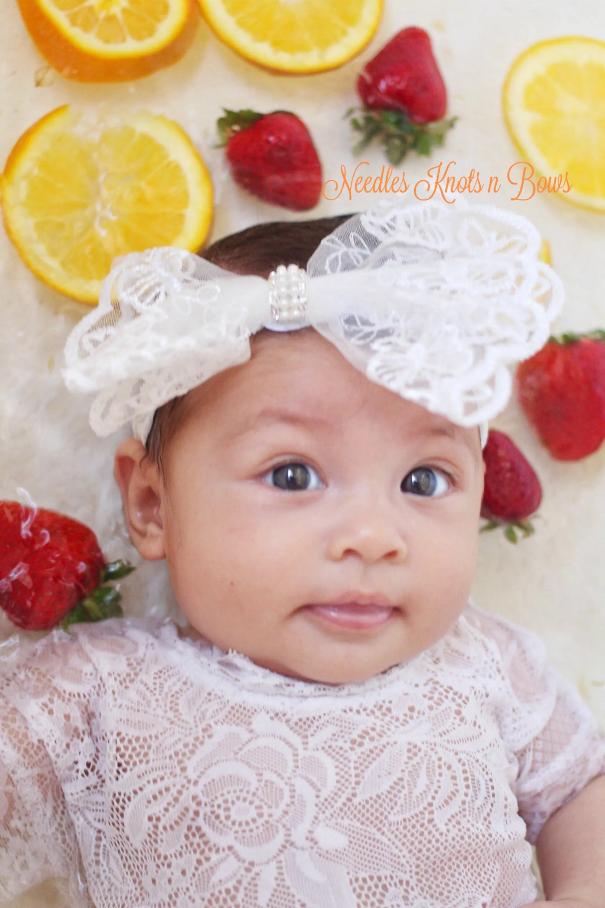 Baby Girls White Lace Headband, Baptism, Christening Headband