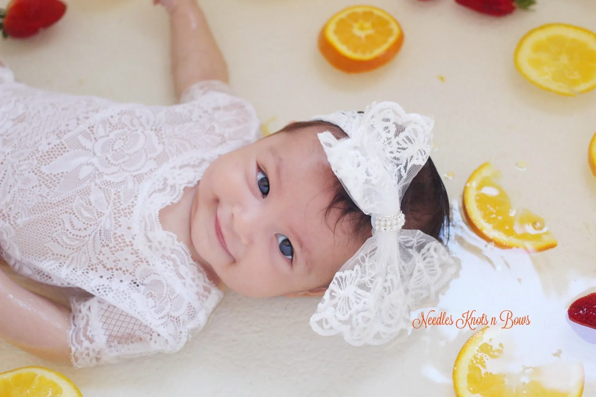 Baby Girls White Lace Headband, Baptism, Christening Headband