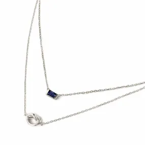 Baguette Gemstone Loveknot Layered Duo Blue Sapphire