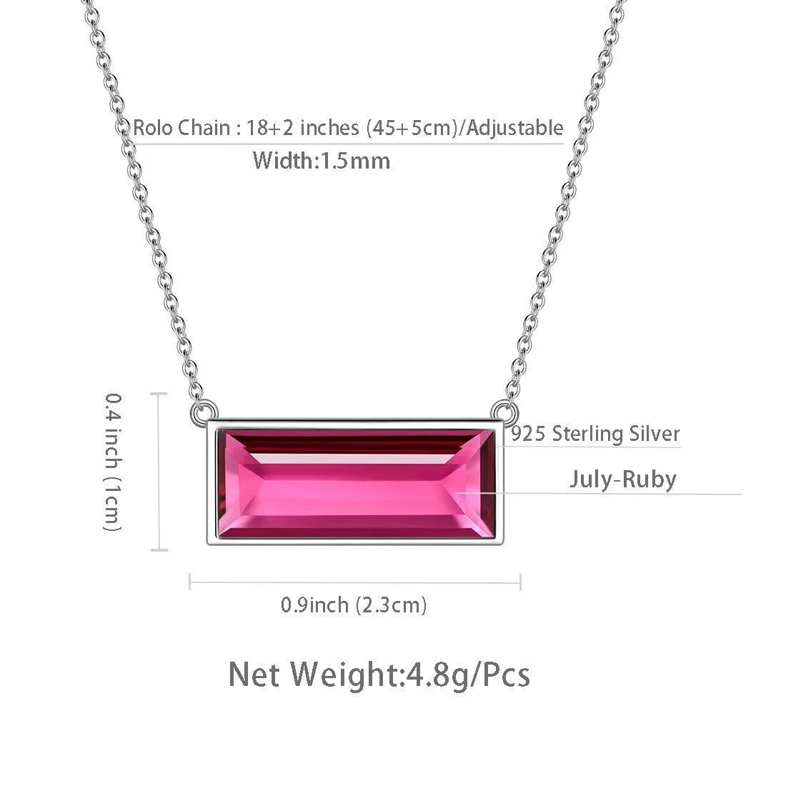 Bar Birthstone July Ruby Necklace Women Girls Jewelry Birthday Gift Sterling Silver