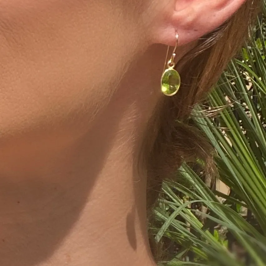 Bezeled Oval Gemdrop Earrings - Peridot