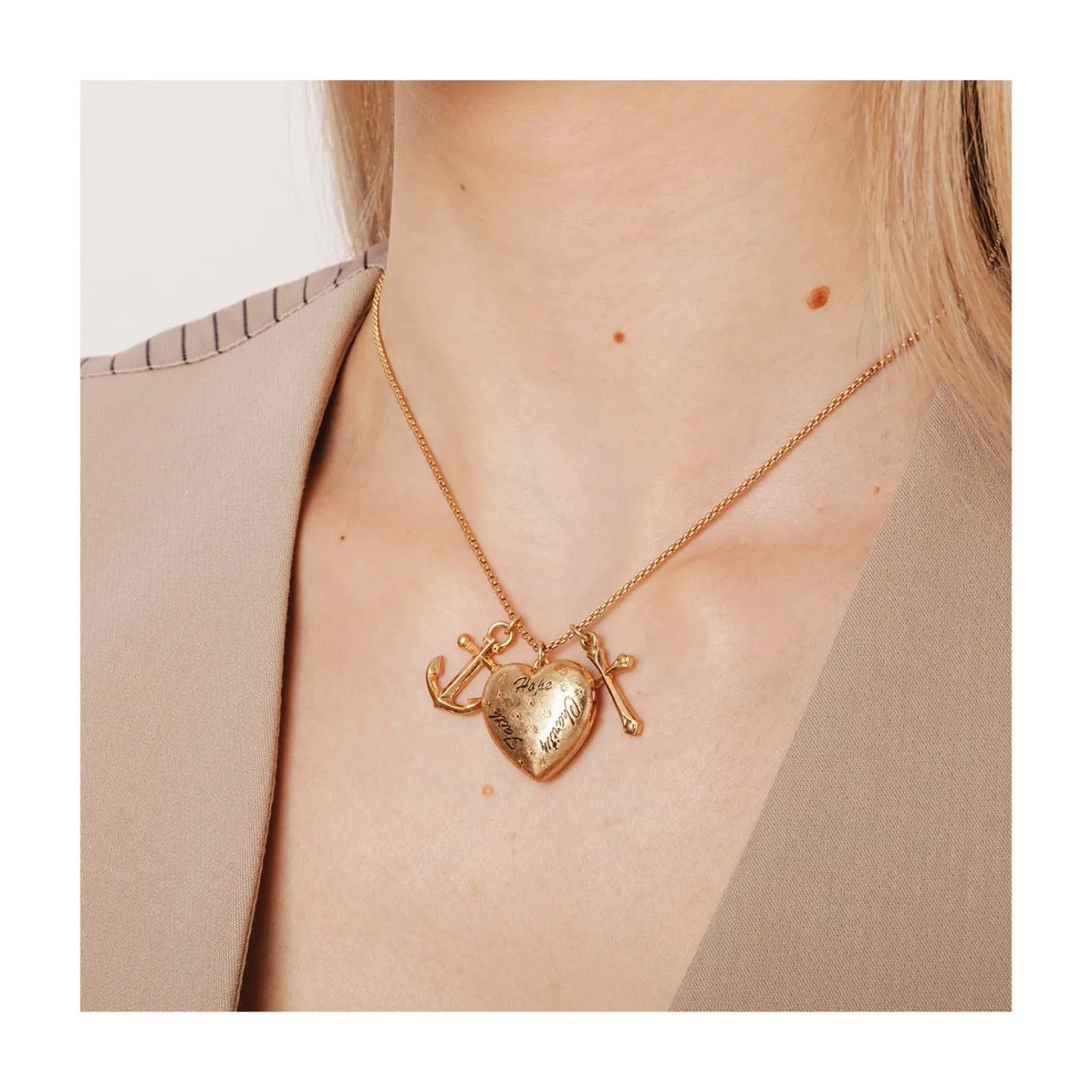 Bibi Bijoux Faith , Hope & Charity Heart Locket Necklace