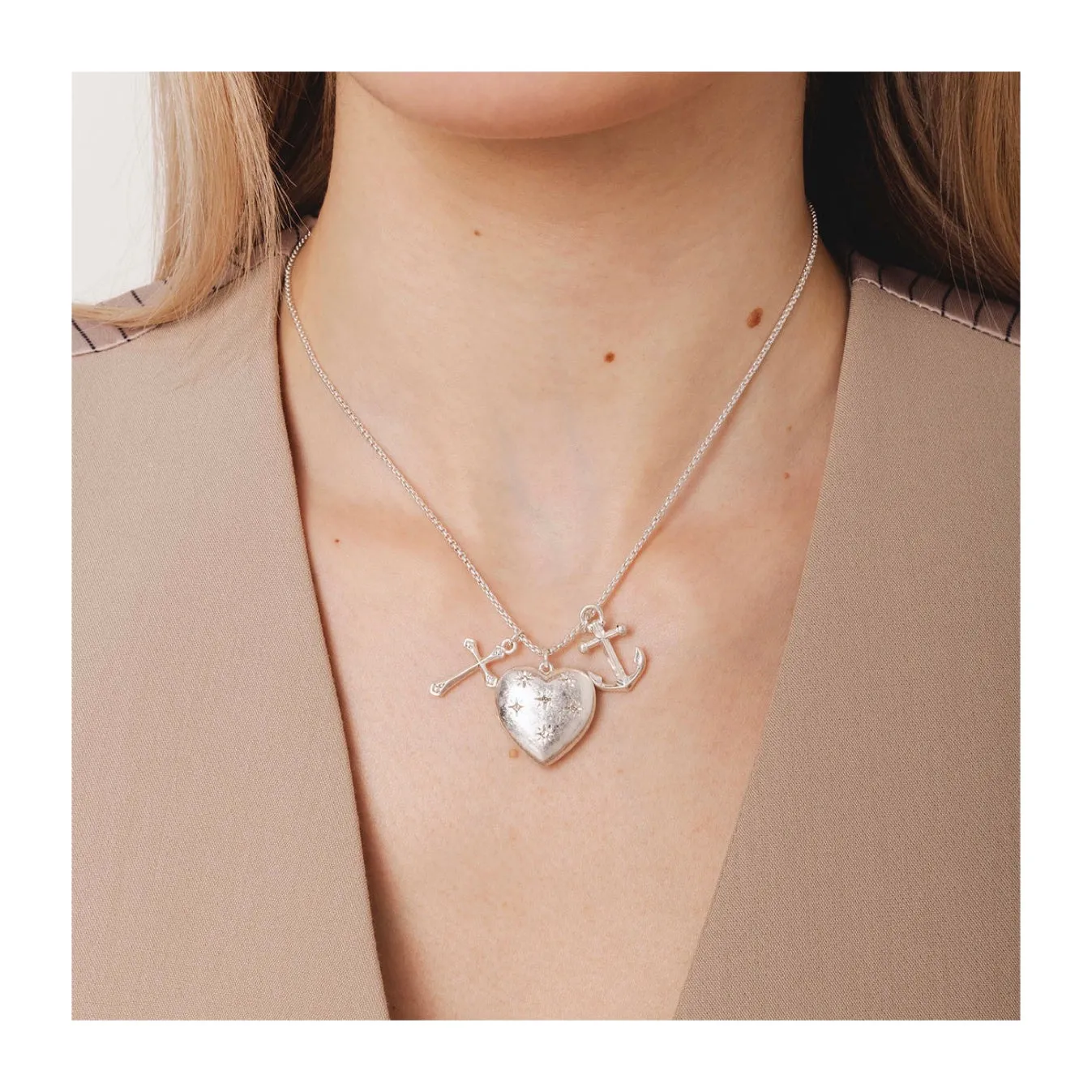 Bibi Bijoux Faith , Hope & Charity Heart Locket Necklace