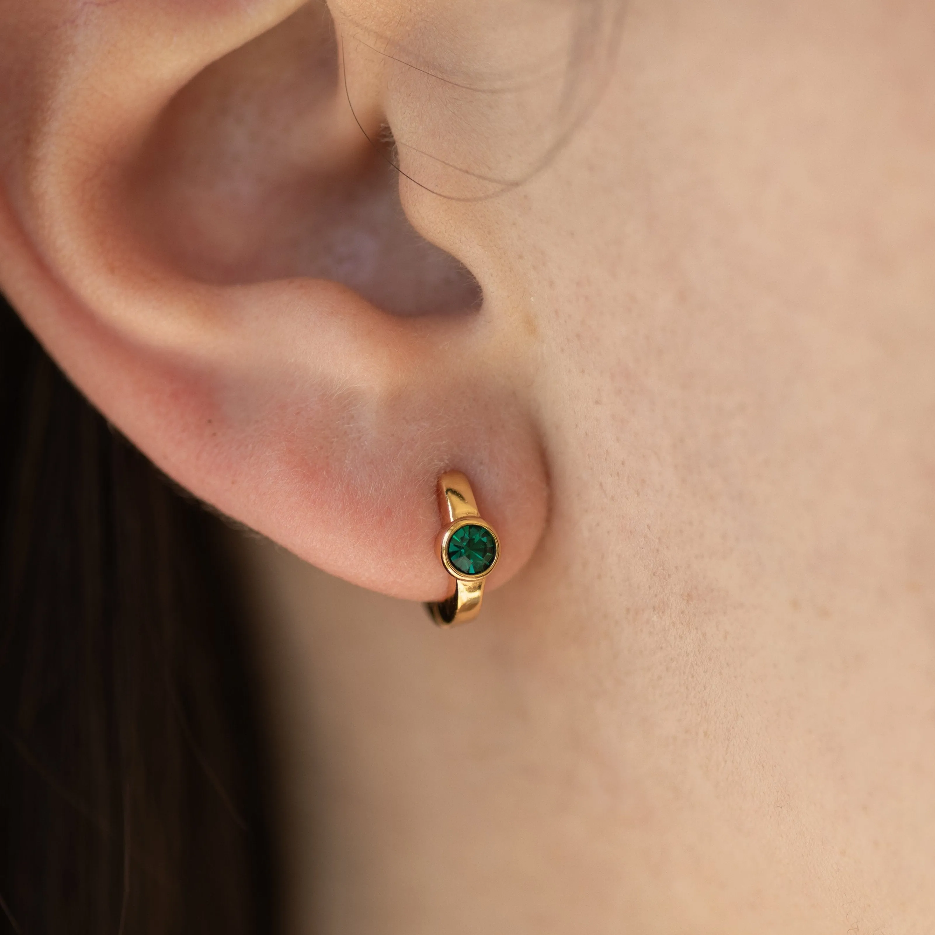 Birthstone Huggie Hoop Earrings in Gold