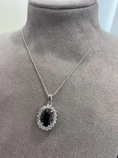 Black Cubic Zirconia Necklace - Sterling Silver