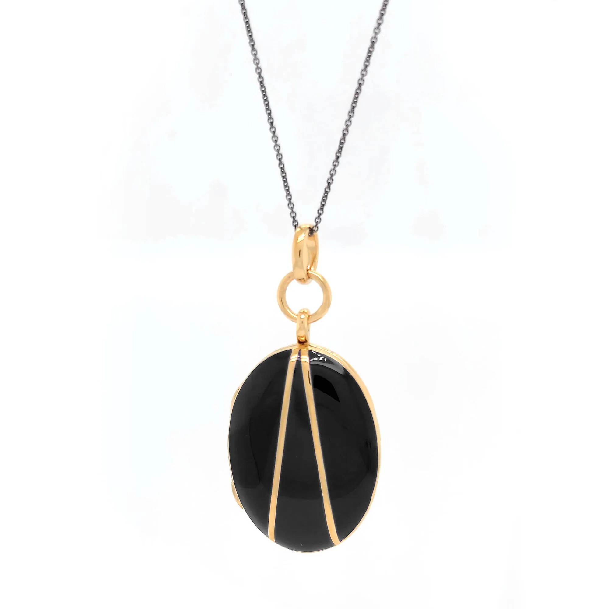 Black Enamel Vermeil Oval Locket