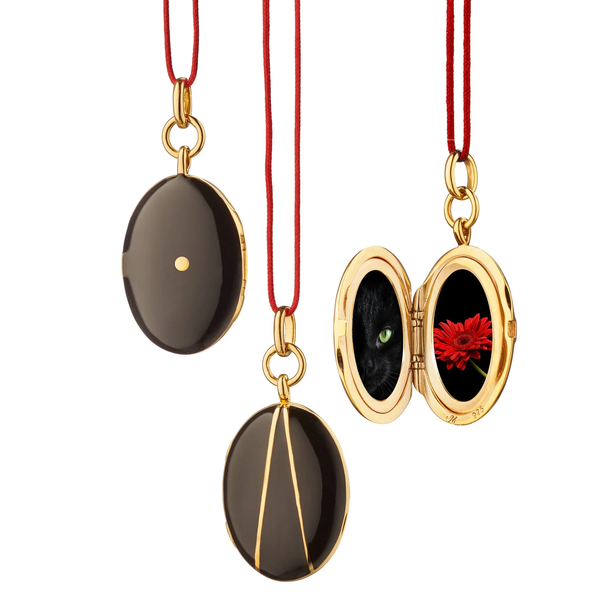 Black Enamel Vermeil Oval Locket