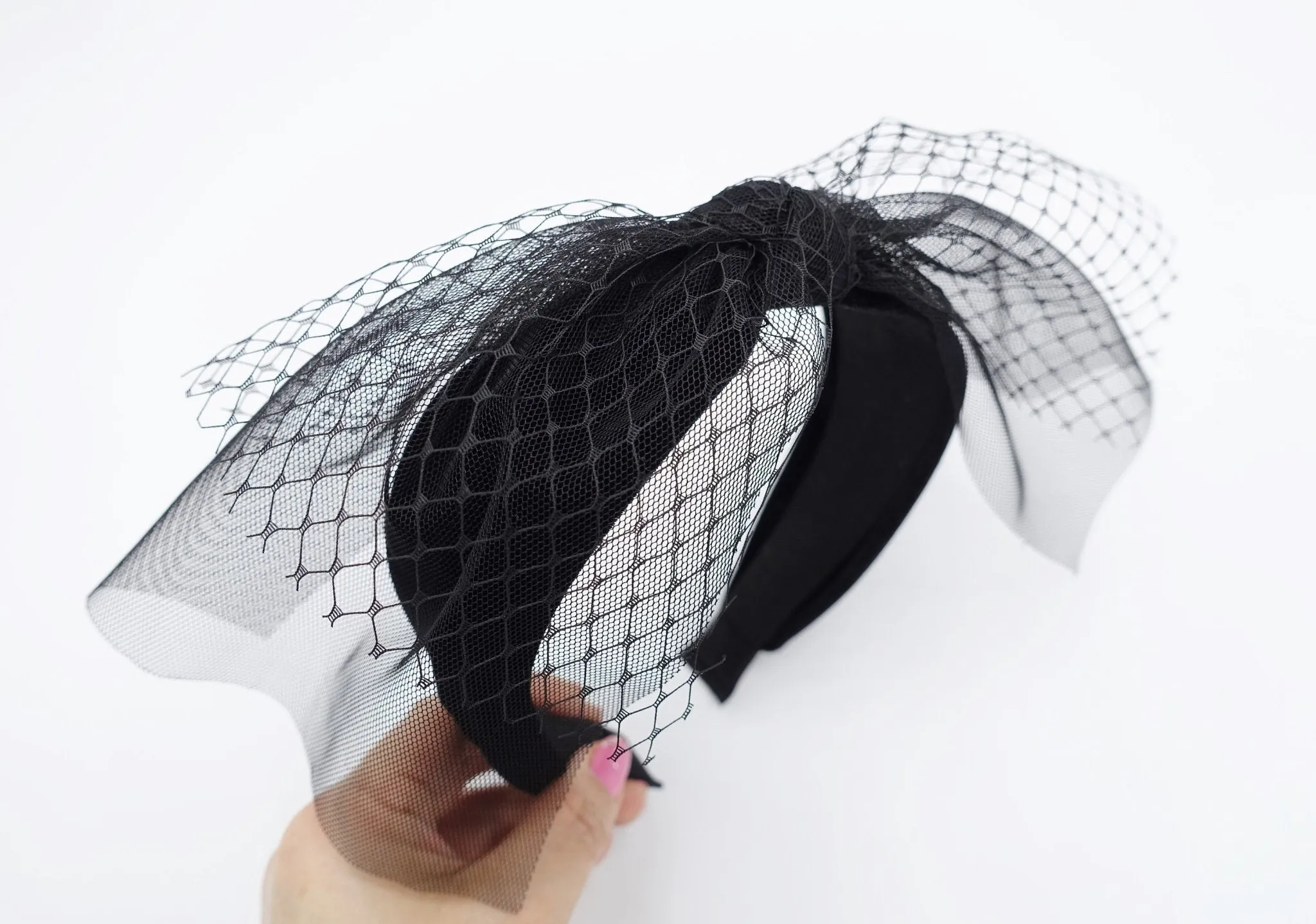 black mesh veil bow knot headband fascinator hairband