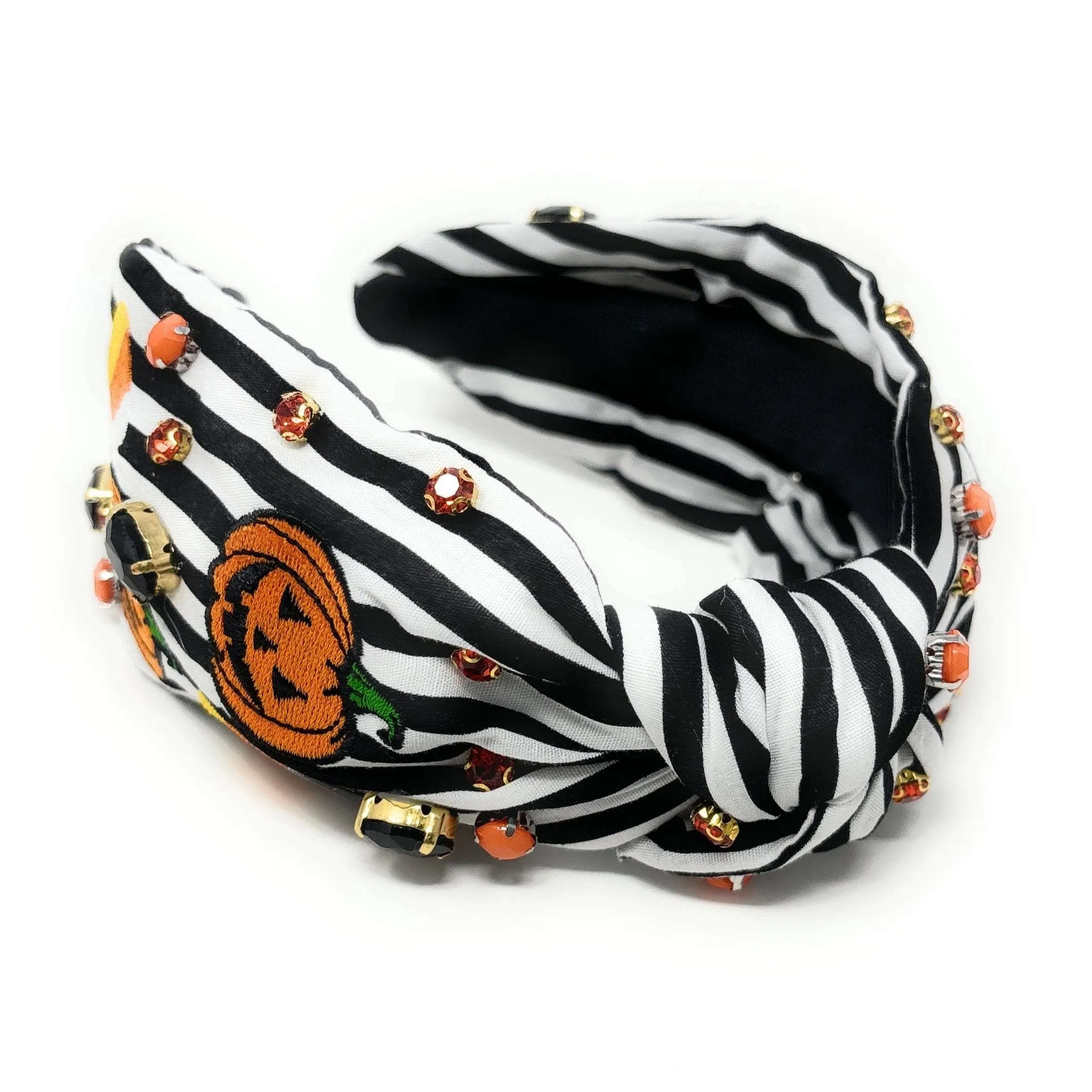 Black White Halloween Jeweled Knot Headband