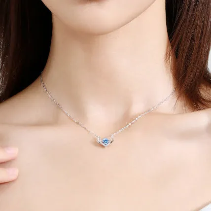 Blue Zircon Deer Pendant Silver Necklace for Women