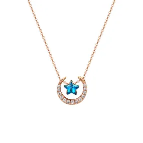 Blue Zircon Star with Moon Silver Necklace for Women