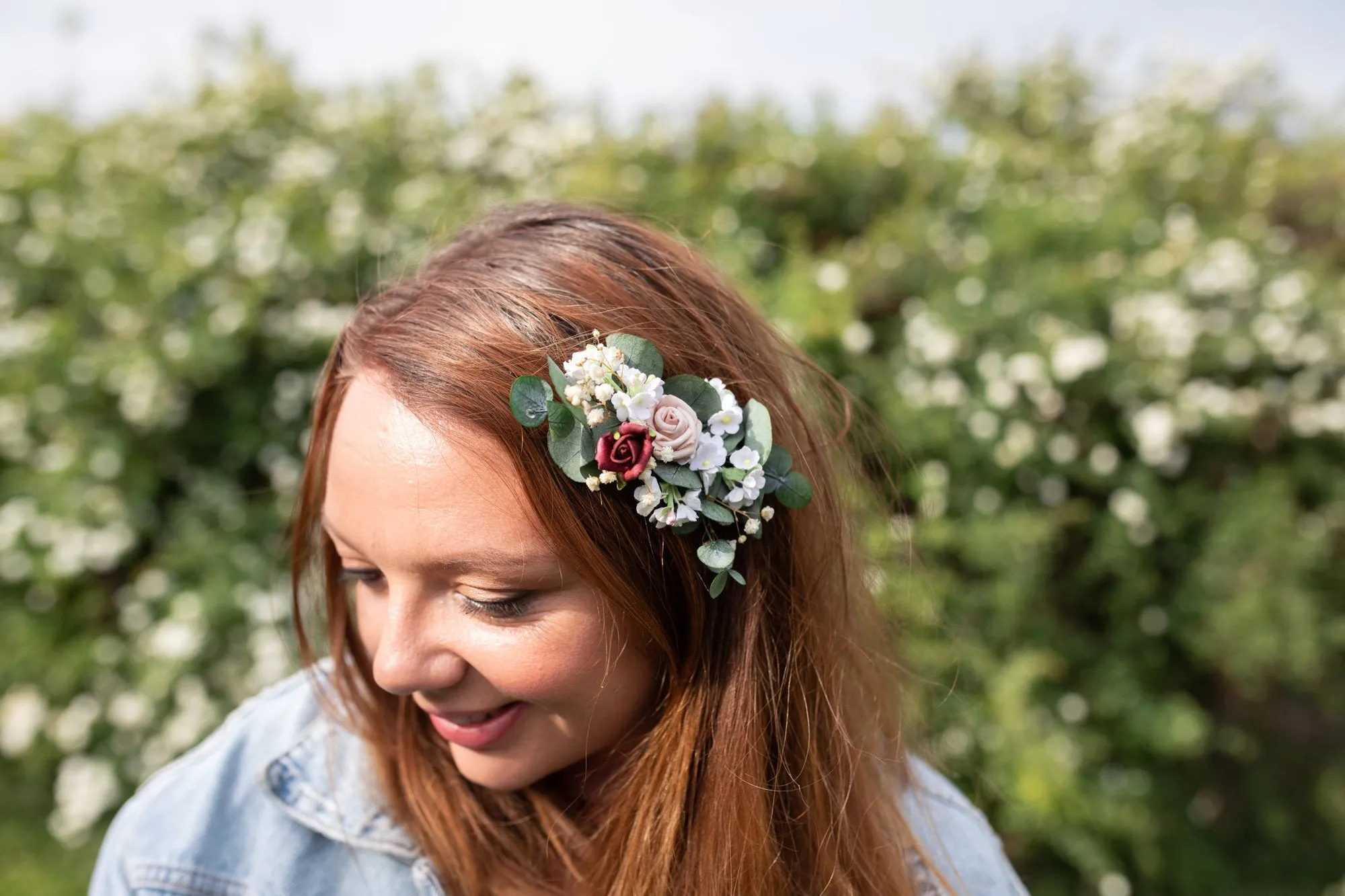 Blush and ivory flower hair comb Wedding hair comb Bridal accessories Pink flower comb Flower hair comb Greenery flower comb Magaela Natural