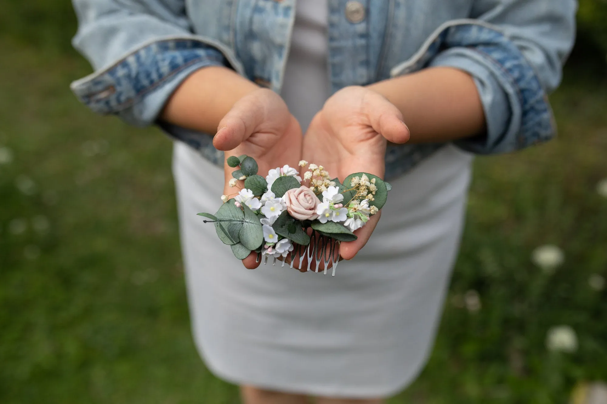 Blush and ivory flower hair comb Wedding hair comb Bridal accessories Pink flower comb Flower hair comb Greenery flower comb Magaela Natural